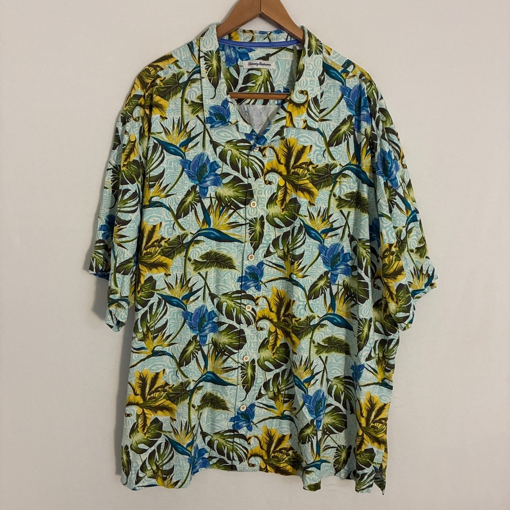 Tommy Bahama Silk Camp Shirt Men's 4XLB Tropical Floral Hawaiian Resort‎ Travel